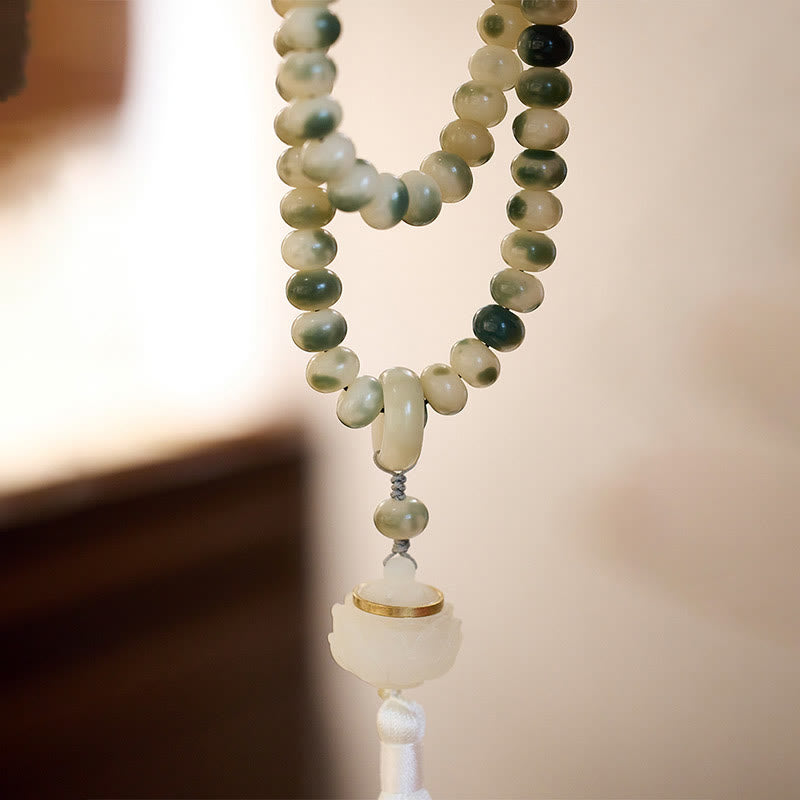 Buddha Stones Natural 108 Mala Beads Bodhi Seed Lotus Engraved Wisdom Tassel Bracelet - image 2