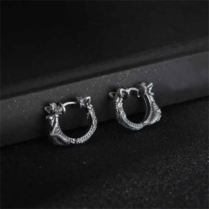 Buddha Stones 925 Sterling Silver Dragon Hoop Pattern Protection Earrings - image 3