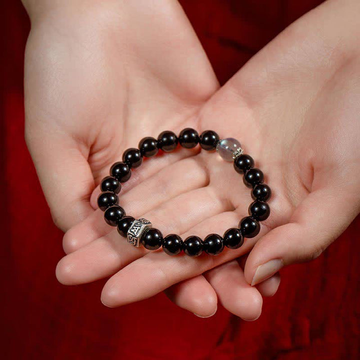 Buddha Stones Chinese Zodiac Natal Buddha 925 Sterling Silver Black Obsidian Moonstone Strength Bracelet - image 5