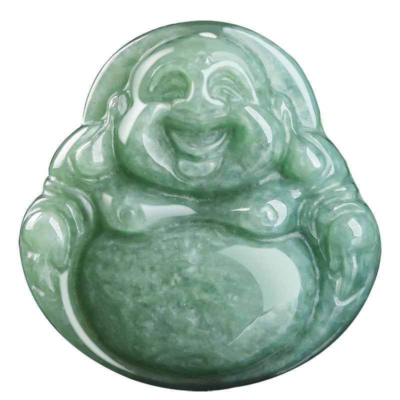 Buddha Stones Laughing Buddha Cyan Jade Success Necklace String Pendant - image 8