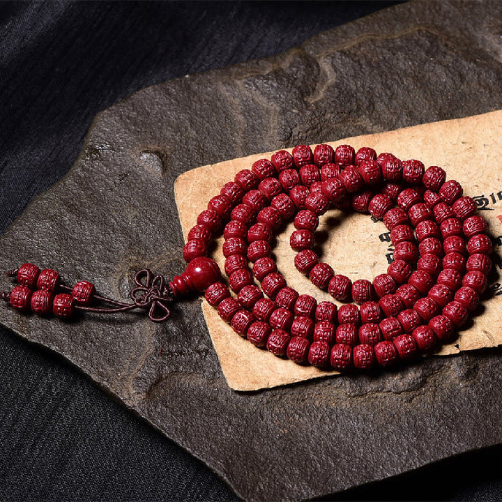 Buddha Stones 108 Mala Beads Cinnabar Om Mani Padme Hum Pattern Engraved Blessing Bracelet - image 14