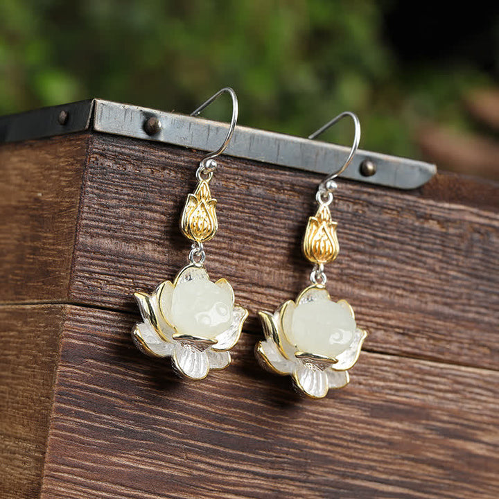Buddha Stones White Jade Protection Harmony Drop Earrings - image 10