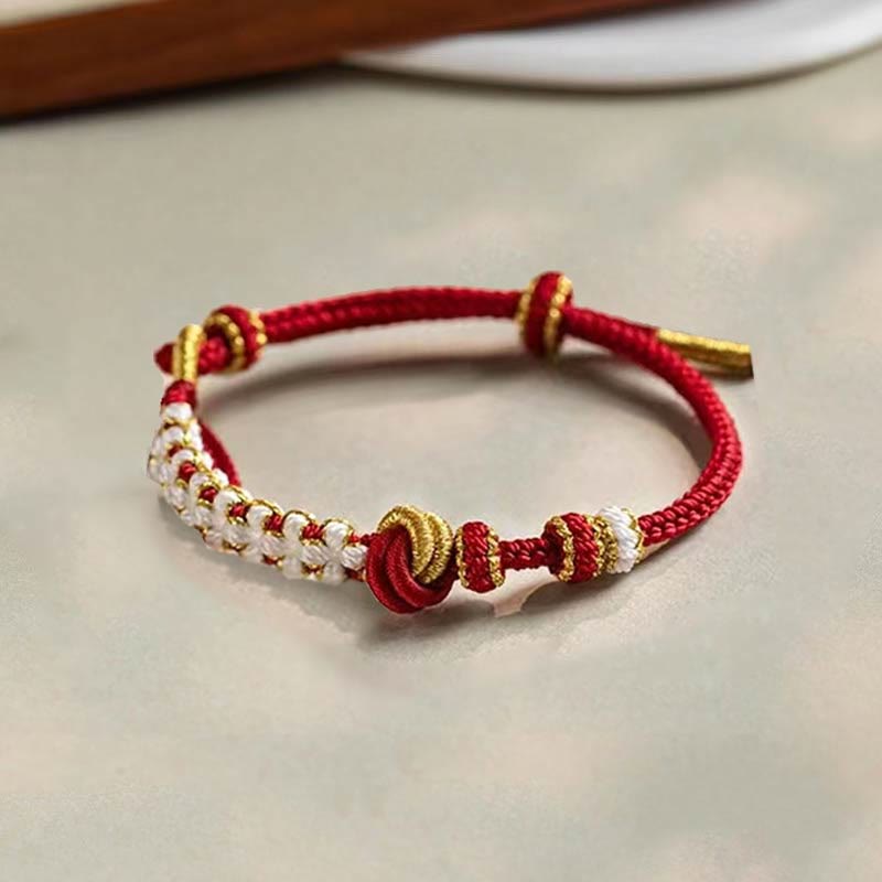 Buddha Stones Handmade True Love Knot Peach Blossom Charm Luck Rope Bracelet - Common Knot(Wrist Circumference 14-19cm) - image 11
