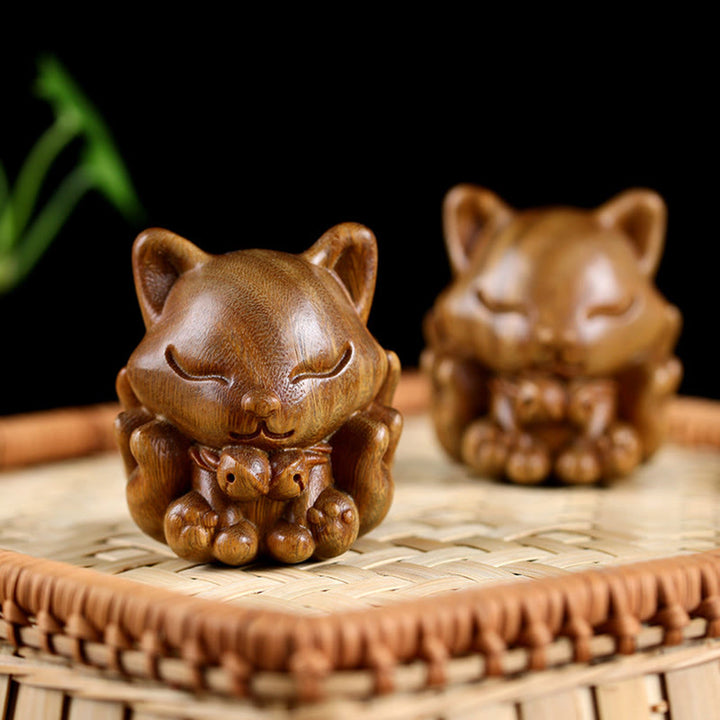 Buddha Stones Mini Nine Tailed Fox Ivory Fruit Sandalwood Green Sandalwood Blessing Decoration - image 21