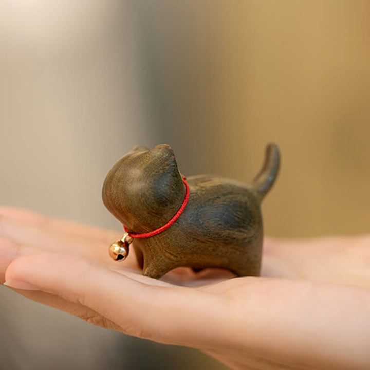 Buddha Stones Green Sandalwood Small Leaf Red Sandalwood Cute Cat Animals Soothing Peace Decoration - image 3