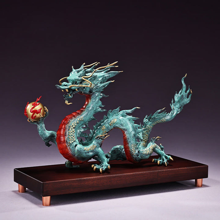 Buddha Stones Year Of The Dragon Auspicious Dragon Brass Copper Luck Success Office Decoration - Blue Dragon 31cm*10.5cm*19cm - image 13