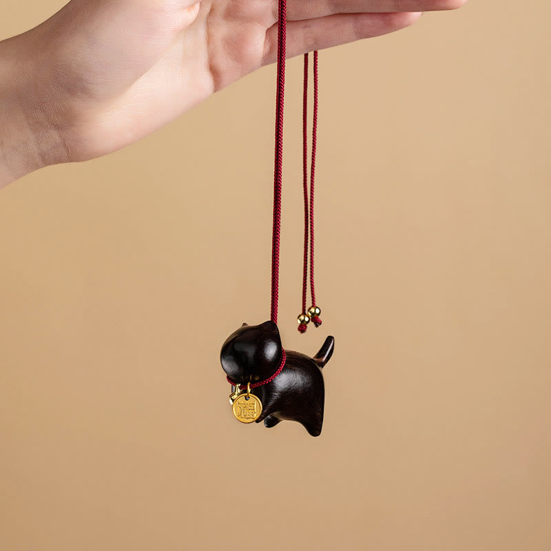 Buddha Stones Ebony Wood Green Sandalwood Lucky Cat Fu Character Lucky Fortune Bell Balance Car Hanging Decoration - image 2