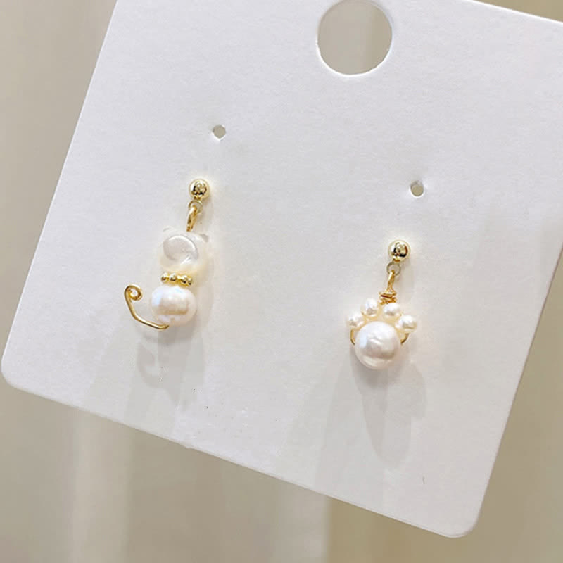 Buddha Stones Cute Cat Paw Pearl Wisdom Stud Drop Earrings - image 7