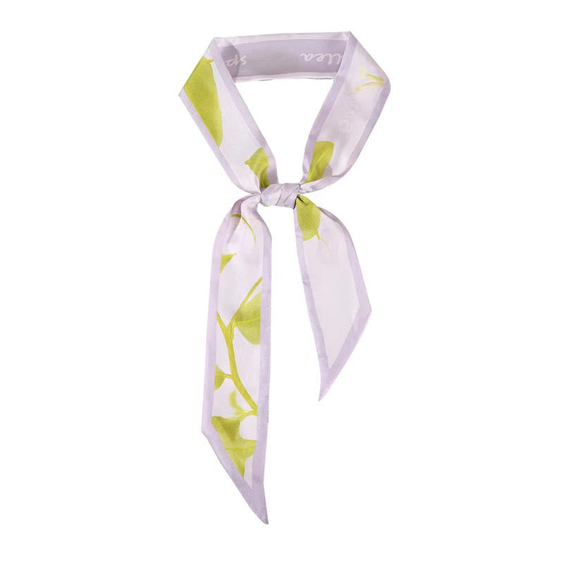Buddha Stones Dunhuang Frescoes Mountains Sunset Floral Pattern 100% Mulberry Twilly Silk Neck Hair Scarf - Purple Green Leaf - image 26