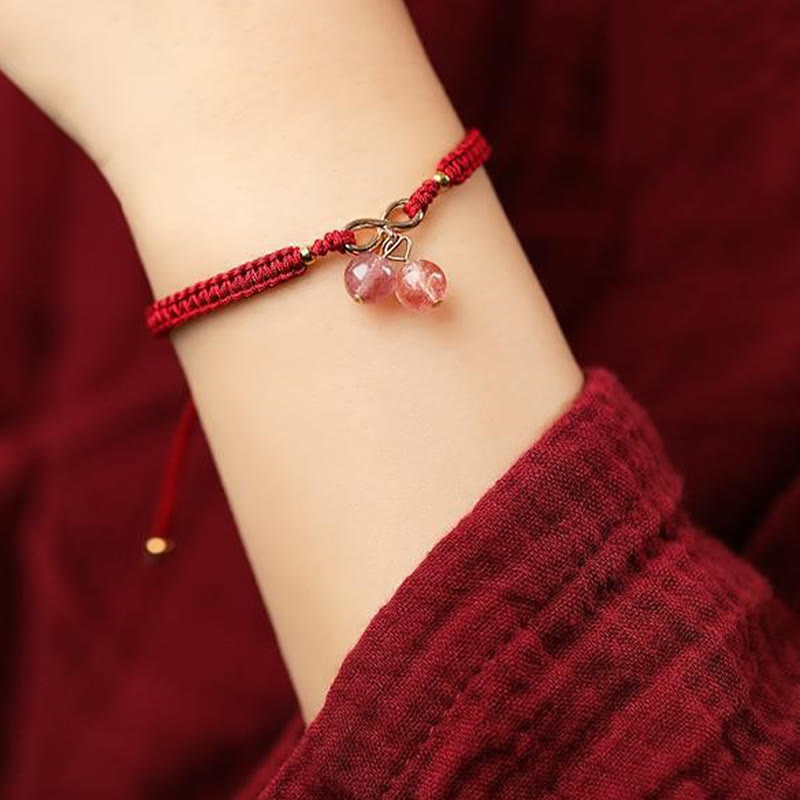 Buddha Stones Natural Strawberry Quartz Amethyst Green Phantom Bead Positive Bracelet - image 10