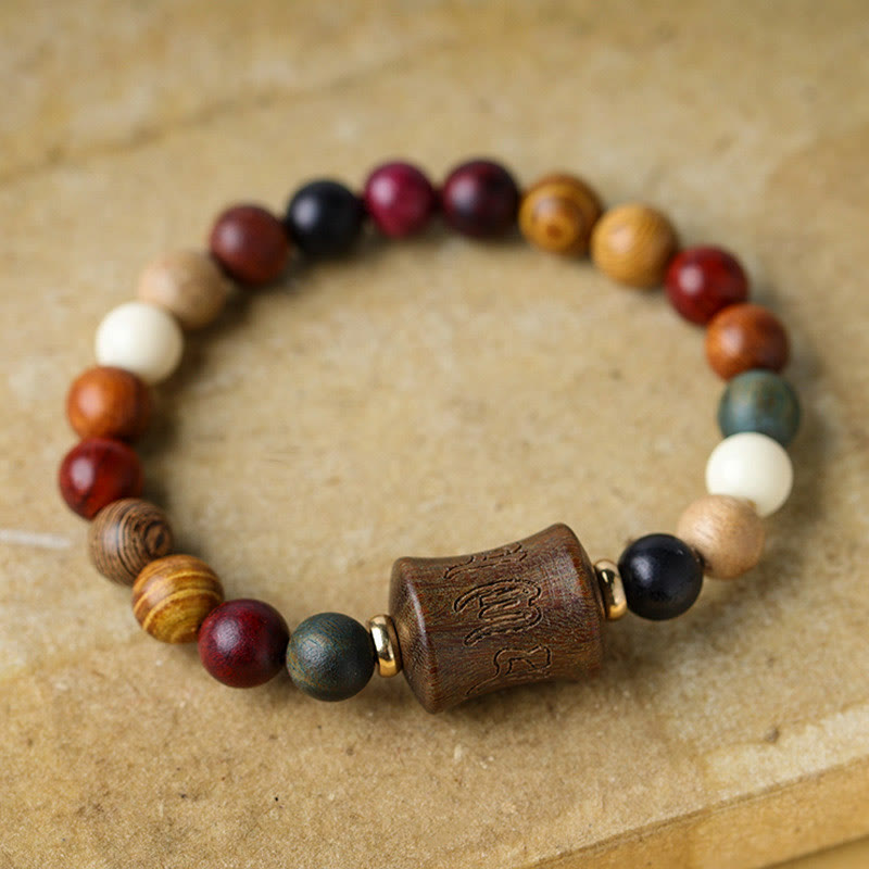 Buddha Stones Tibet Multicolored Sandalwood Om Mani Padme Hum Protection Bracelet - Om Mani Padme Hum Green Sandalwood - image 0
