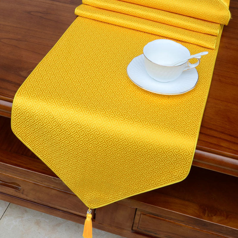 Prayer Altar Flower Vajra Dragon Pattern Tibetan Auspicious Symbols Tassels Jacquard Table Runner - Yellow - 200*33cm - image 15