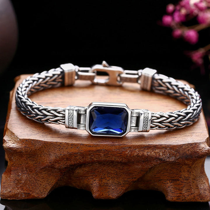 Buddha Stones Retro Blue Acrylic Dragon Keel Braided Design Healing Wealth Buckle Bracelet - image 3