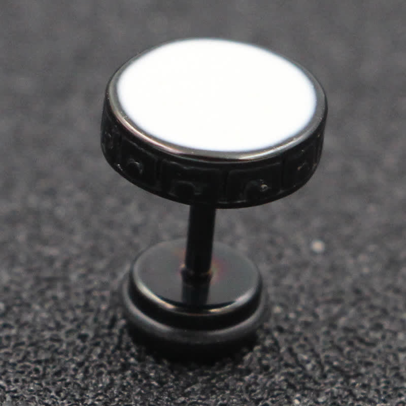 Buddha Stones Cool Men Titanium Steel Balance Round Stud Earrings - Black - 10mm - image 9