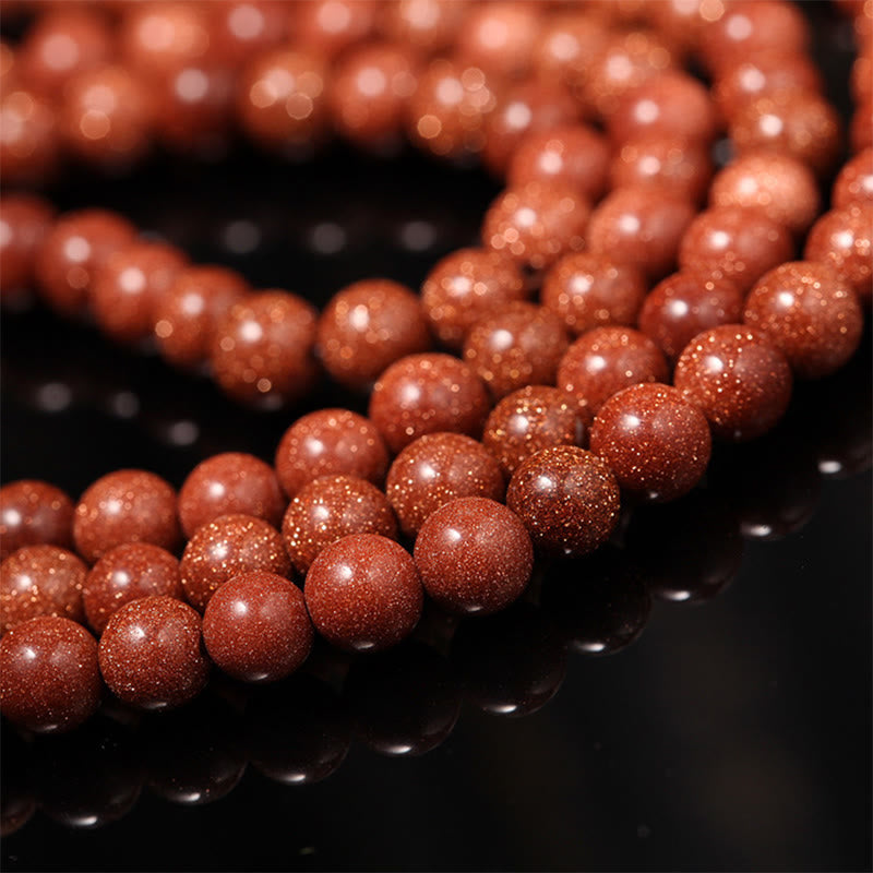 Buddha Stones 108 Mala Beads Goldstone Om Mani Padme Hum Swastika Confidence Bracelet - image 2
