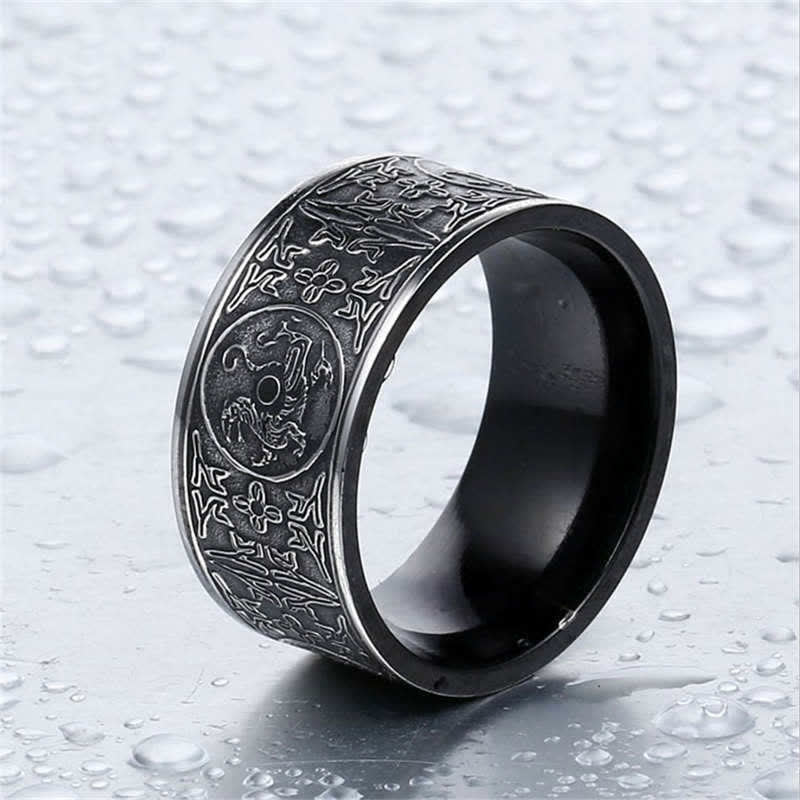 Buddha Stones Four Guardian Beast Dragon White Tiger Suzaku Basalt Carved Success Luck Ring - image 1