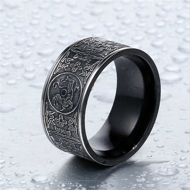 Buddha Stones Four Guardian Beast Dragon White Tiger Suzaku Basalt Carved Success Luck Ring - image 1