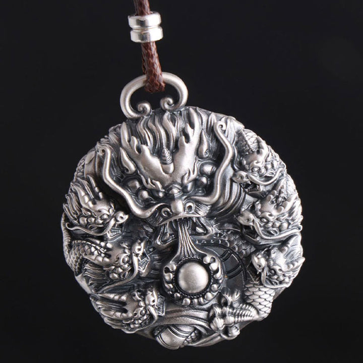 Buddha Stones 999 Sterling Silver Nine Dragons Playing With A Pearl Luck Protection Necklace Pendant - image 3