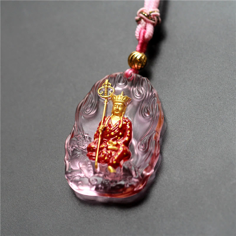 Buddha Stones Ksitigarbha Buddha Liuli Crystal Compassion Amulet Necklace Pendant - Pink Ksitigarbha - image 5