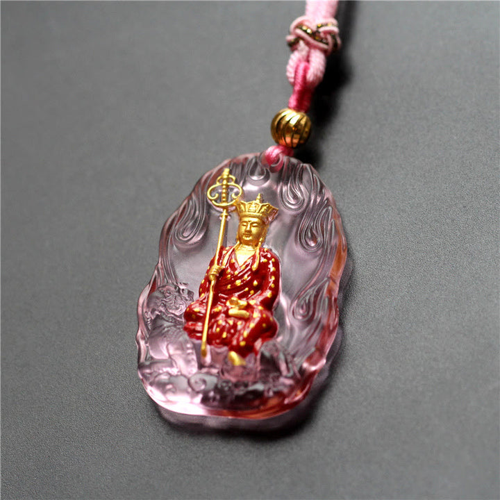 Buddha Stones Ksitigarbha Buddha Liuli Crystal Compassion Amulet Necklace Pendant - Pink Ksitigarbha - image 5