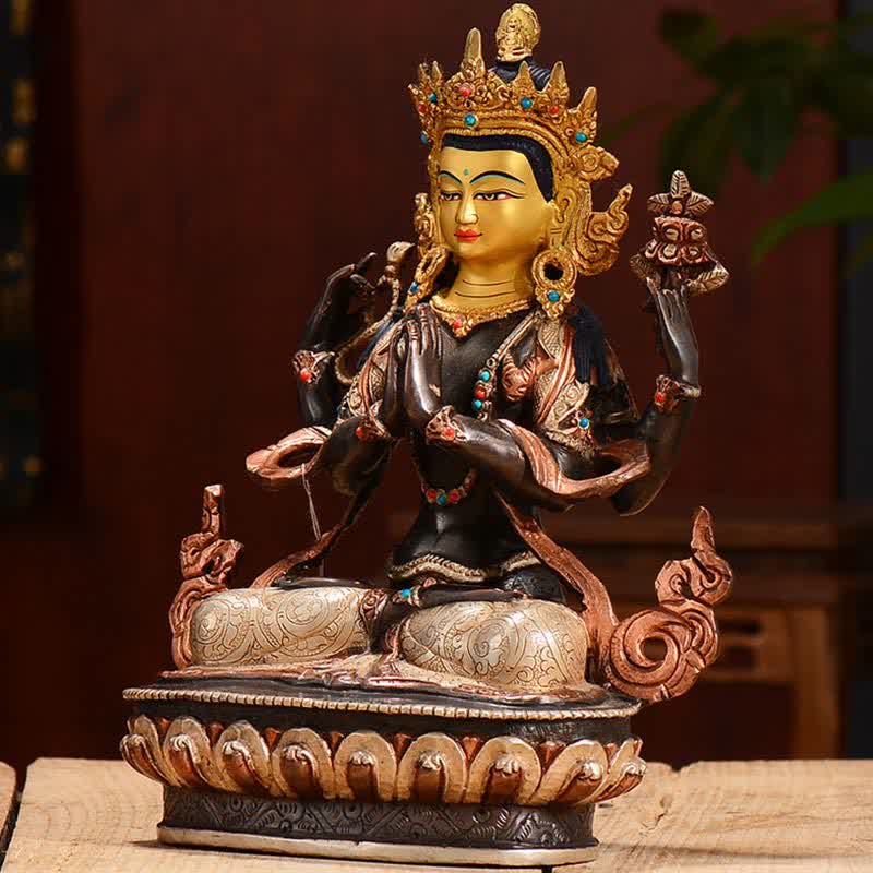 Buddha Stones Bodhisattva Chenrezig Four-armed Avalokitesvara Protection Copper Statue Decoration - image 3