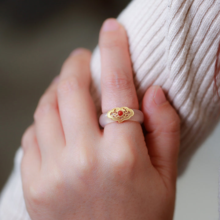 Buddha Stones White Agate Cyan Jade Turquoise Red Agate Luck Protection Ring - image 10