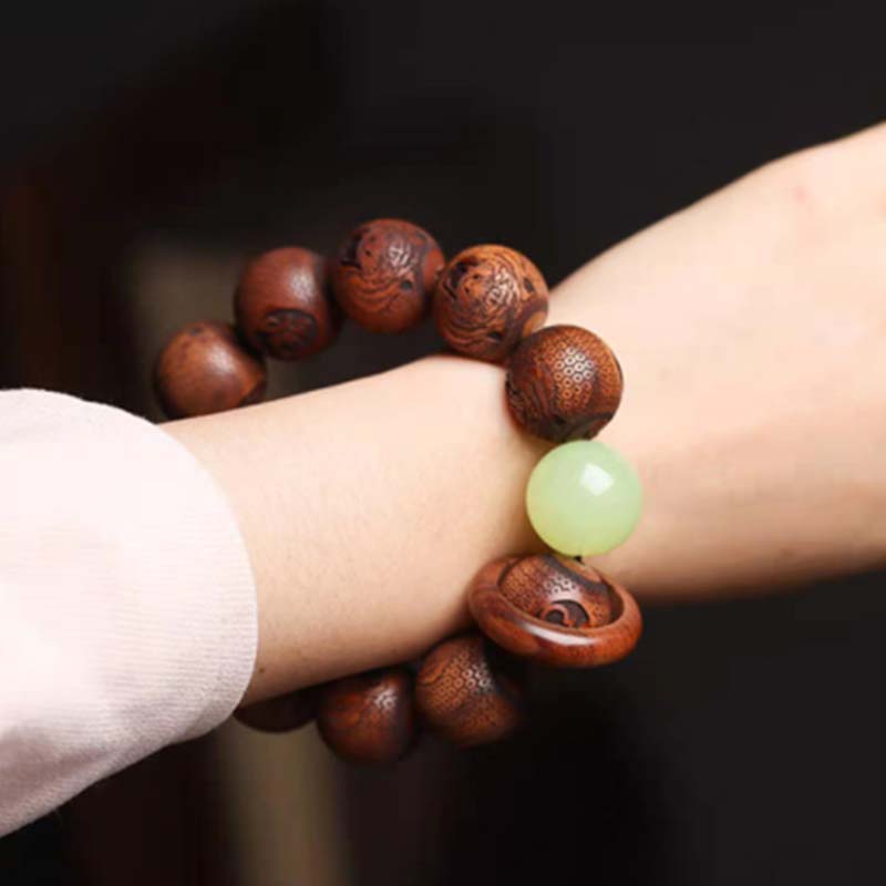 Buddha Stones Tibetan Rosewood Engraving Tiger Protection Bracelet - image 1