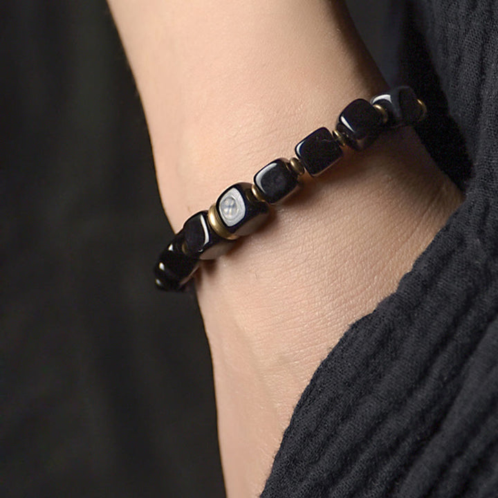Buddha Stones Black Obsidian Crystal Copper Strength Couple Bracelet - image 1