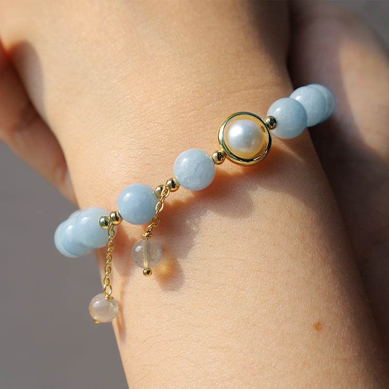 Buddha Stones Aquamarine Pearl Healing Moonstone Beads Charm Bracelet - image 7