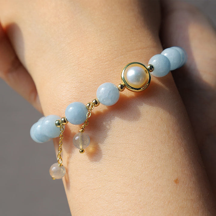 Buddha Stones Aquamarine Pearl Healing Moonstone Beads Charm Bracelet - image 7