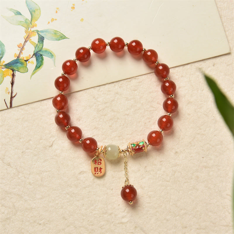 Buddha Stones Natural Red Agate Jade Confidence Fortune Blessing Charm Bracelet - image 14