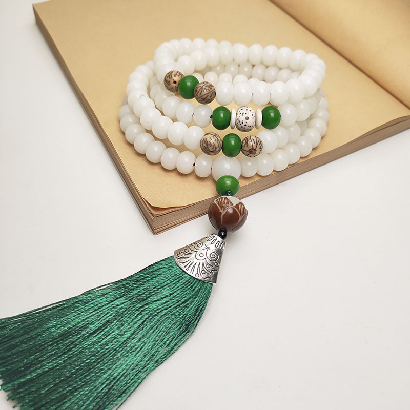 White Bodhi Seed Mala 108 Beads Protection Bracelet - image 0