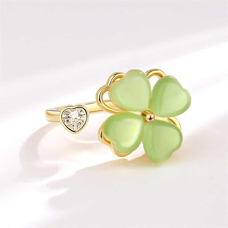 Buddha Stones Cat's Eye Four Leaf Clover Zircon Love Rotatable Ring - image 3