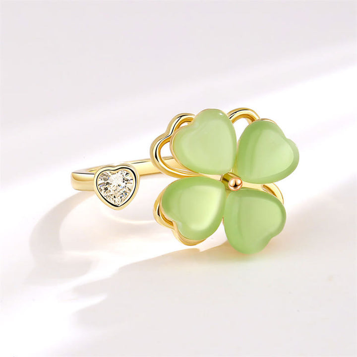 Buddha Stones Cat's Eye Four Leaf Clover Zircon Love Rotatable Ring - image 3