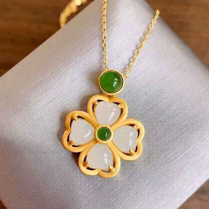 Buddha Stones 925 Sterling Silver Lucky Four Leaf Clover Jade Prosperity Necklace Chain Pendant - image 12