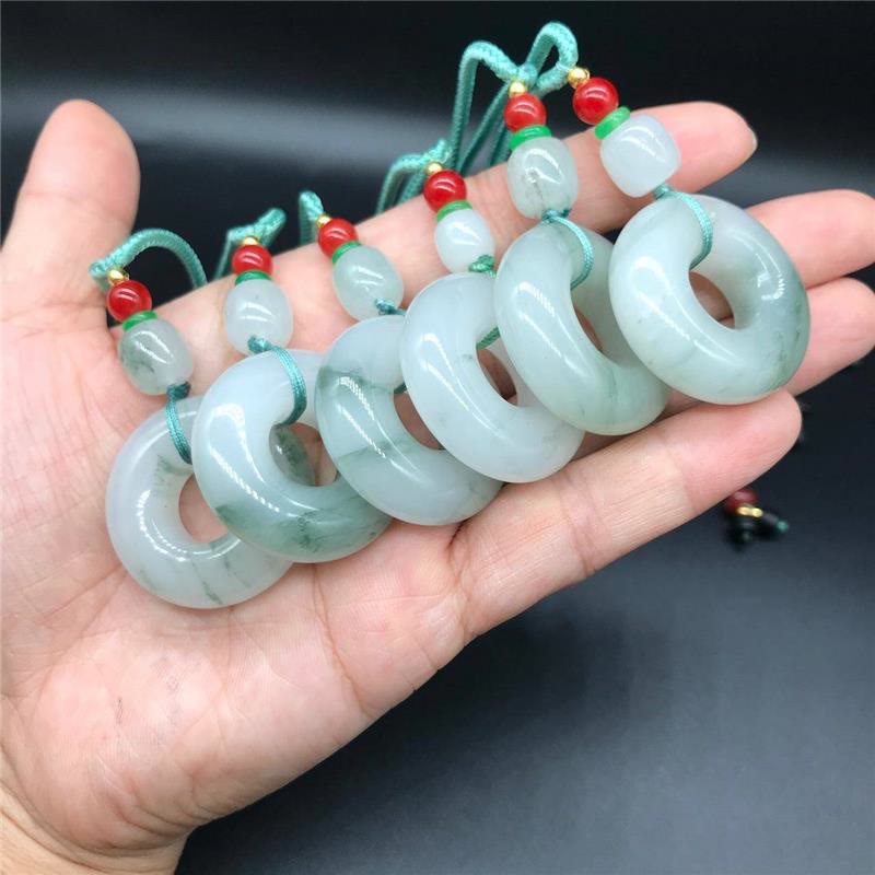 Buddha Stones Natural Jade Peace Buckle Prosperity Necklace Pendant - image 8