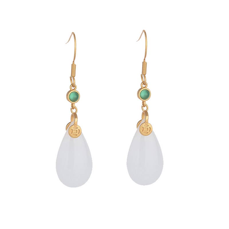 Buddha Stones FengShui White Jade Luck Drop Earrings - image 19