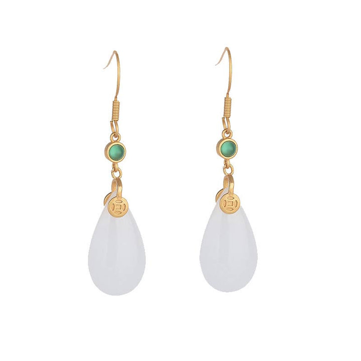 Buddha Stones FengShui White Jade Luck Drop Earrings - image 19