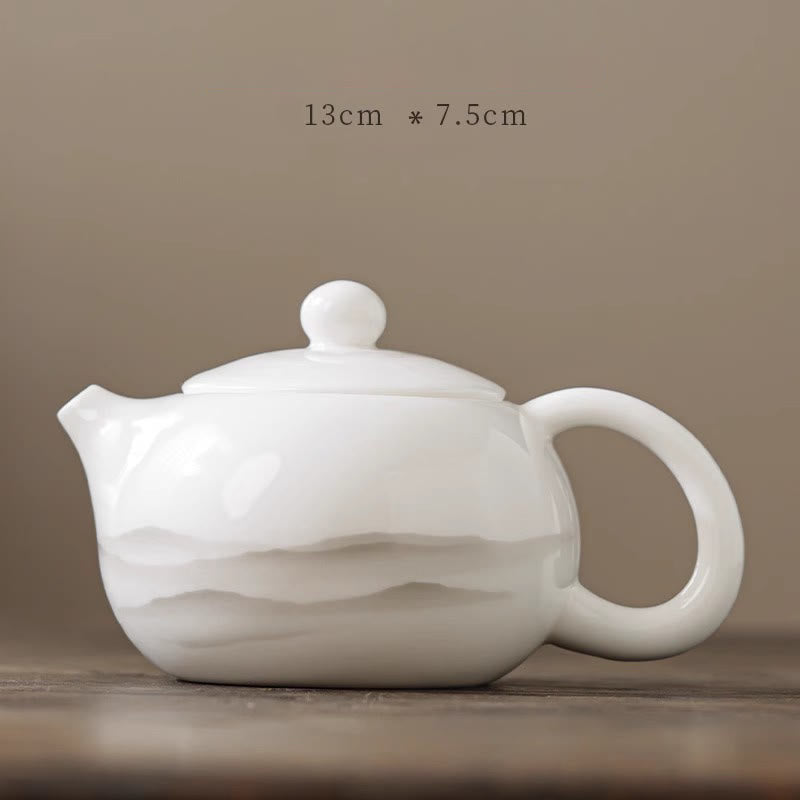 Buddha Stones Vintage Ink Painting Mountain White Porcelain Ceramic Gaiwan Sancai Teacup Kung Fu Tea Cup And Saucer With Lid Tea Utensil Teapot - Teapot 13cm*7.5cm*220ml - image 22