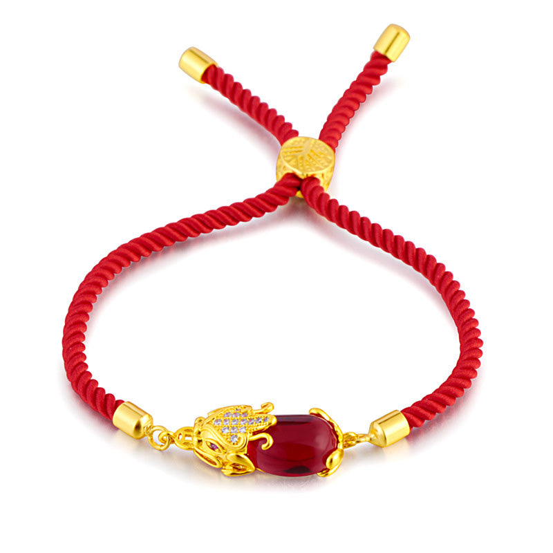Buddha Stones Wealth Attractor Red Agate Pixiu Red String Bracelet - Red Agate (Wrist Circumference 14-19cm) - image 0