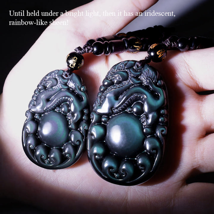Buddha Stones Tibetan Positive Rainbow Obsidian PiXiu Necklace - image 5