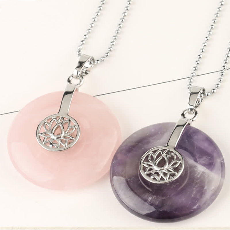 Buddha Stones Various Crystal Amethyst Pink Crystal Lotus Healing Necklace Pendant - image 1