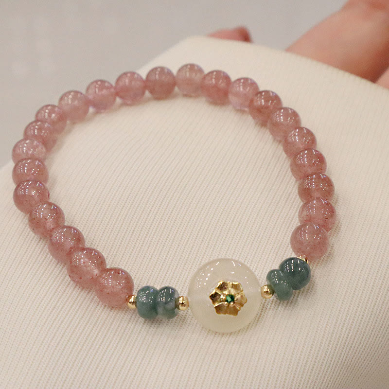 Buddha Stones Natural Strawberry Quartz Chalcedony Jade Healing Bracelet - image 2