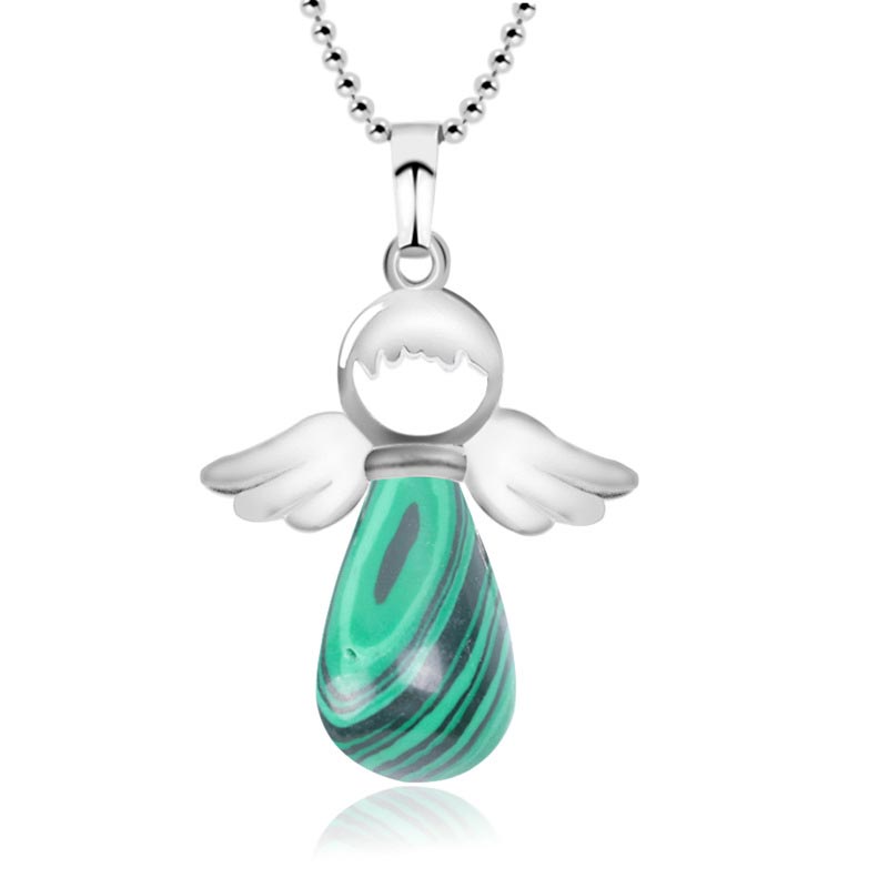 Buddha Stones Little Angel Wings Natural Crystal Luck Necklace Pendant - Malachite - image 13