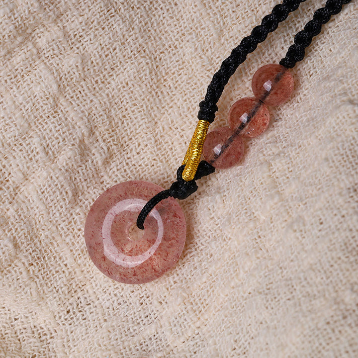 Buddha Stones Strawberry Quartz Chalcedony Peace Buckle Healing Necklace Pendant - image 2