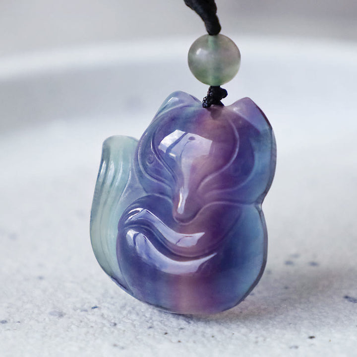 Buddha Stones Natural Fluorite Gold Sheen Obsidian Fox Pendant Protection Necklace - image 16