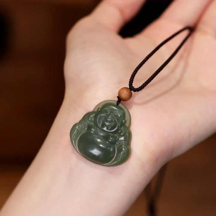 Buddha Stones Laughing Buddha Hetian Jade Healing Calm Necklace String Pendant - Jade (Prosperity ♥ Abundance) - image 0