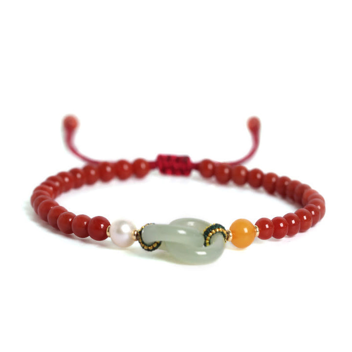 Buddha Stones Natural Red Agate Hetian Jade Double Peace Buckle Confidence Bracelet - image 12