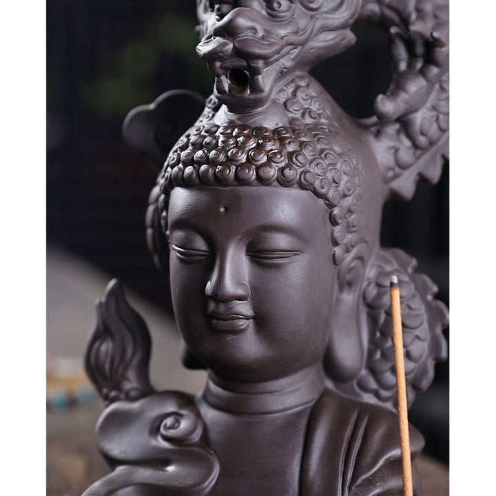 Buddha Stones Dragon Buddha Auspicious Clouds Purple Clay Healing Incense Burner Decoration - image 9