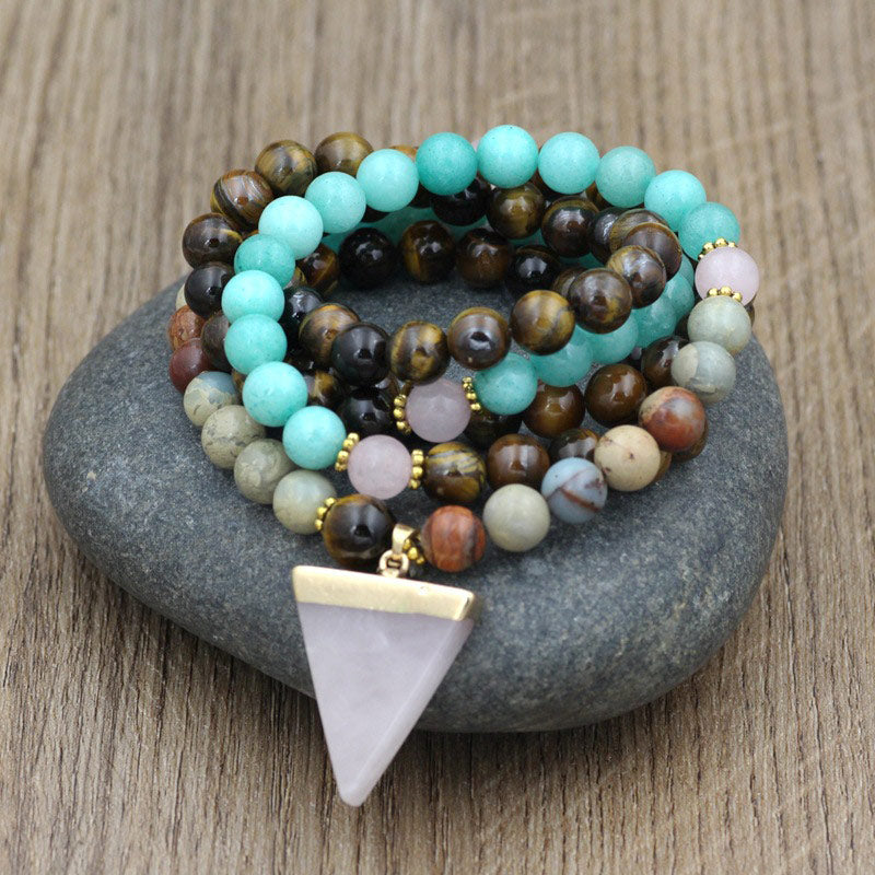 Buddha Stones 108 Beads Natural Stone Tiger Eye Mala Healing Bracelet - 8mm - image 0